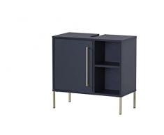 Schildmeyer Kent Armario para Lavabo, Madera de ingeniería, Azul Noche/Oro, 65,3 x 33,1 x 63,3 cm