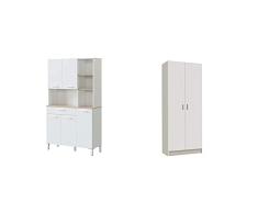 Habitdesign Alacena De Cocina, Aparador Comedor, Mueble Auxiliar 5 Puertas + 1 Cajon Y Estante Interior + Armario Multiusos, Escobero, 2 Puertas
