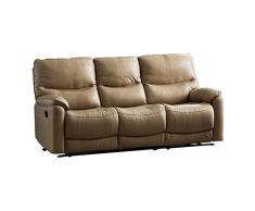 SHIITO - Sofá de 3 Plazas con Función Relax - Modelo Indalo - 202 x 96 x 95 cm - Asientos Laterales con Reposapiés - Manual - con Piel en Marrón Camel