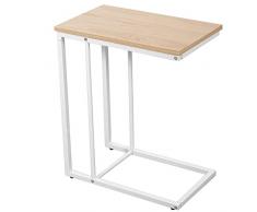 DRW Mesa Auxiliar de Metal y Madera DM en Natural y Blanco 50x30x60cm