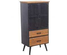DRW Vitrina con 2 Puertas Rejilla de Metal y 2 cajones de Madera DM en Negro y Natural 60x38x121cm