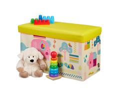 Relaxdays Baúl para Juguetes, Taburete Infantil, Plegable, niñas, Animales, 50L, Amarillo, 36 x 60,5 x 30,5 cm