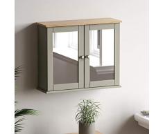 Bath Vida Priano-Armario de baño con Espejo para Puerta Doble, Color Gris, Grey 2 Door Mirrored Bathroom Cabinet