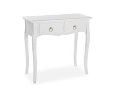 Versa Lyon Mueble Recibidor Estrecho para la Entrada o el Pasillo, Mesa Consola, con 2 cajones, Medidas (Al x L x An) 77 x 35 x 80 cm, Madera, Color Blanco