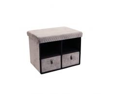 HOME DECO FACTORY HD6385 Banco Plegable con cajón de 2 Piezas, Terciopelo con diseño Gris, Textil, poliéster, Madera y Tablero de Densidad Media, 50.00 x 38.00 x 38.00 cm
