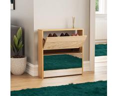 Vida Designs Welham-Zapatero con 2 cajones con Espejo, Organizador de Almacenamiento para el Pasillo, Soporte para Calzado, Mueble de Madera, Roble, ingeniería, 2 Drawer