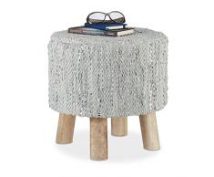 Relaxdays - Taburete Redondo tapizado Vintage con Acolchado de Piel, 4 Patas de Madera, Puff Moderno, Tela, Gris, 41 x 41 x 41 cm, Tela, Gris, 41 x 41 x 41 cm