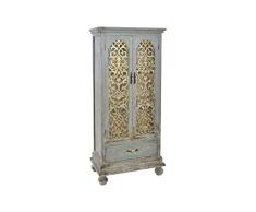 Vitrina con 2 Puertas y 1 Cajón de Madera y Cristal en Blanco Envejecido y Dorado 73,5x42x165cm