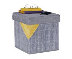 Relaxdays Puff Almacenaje Plegable, Acolchado, BambÃº, Tela, 36 x 35 x 35 cm, Otomana de Almacenamiento con Tapa, Gris, 50% 30% poliÃ©ster 20% Tablero de Fibra