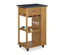 Relaxdays Carrito Cocina Alfred L, Botellero, Carro, Camarera, Isla, Mármol-Bambú, 1 Ud, 81,5 x 47,5 x 37,5 cm, Marrón, Madera