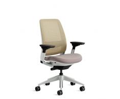 Steelcase Series 2 Silla de Oficina Ergonómica de Altura Ajustable, Soporte Lumbar y Brazos Ajustables, Mecanismo reclinable, Respaldo Malla BeigeTranspirable y cómodo asiento en Gris/Naranja