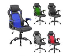 Rebecca Mobili Sillón Gamer Silla Ergonómica Giratoria Nylon Cuero Sintético Negro BLU con Ruedas Altura Adjustable - Medidas: 109,5/120 x 66 x 63 cm (AxANxFON) - Art. RE6209