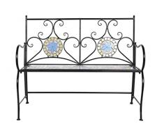 DRW Banco de forja para Patio o Jardin Negro con Respaldo y Asiento de Mosaico 137X66X70,5 cm Sofa