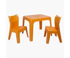 RESOL Set Jan Frog Mesa Infantil con Sillas | 2 Sillas Niños y Mesa de Plástico | Apilables y de Muy Fácil Limpieza y Mantenimiento | Naranja Mesa + 2 Sillas