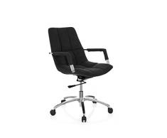 hjh OFFICE 670910 Silla Home-Office SARANTO Tela Negro, Silla Oficina de diseño Retro, Respaldo Semi Alto, con Cojines, cómodo