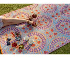 Alfombra de exterior impermeable tejida Boho | Tapete de plástico, liviano y antideslizante con patrón geométrico de doble cara | Para jardín, patio, terraza, baño, servicio público, picnic