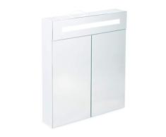 Relaxdays, Blanco, 67 x 60 x 12 cm Armario con Espejo, led, Dos Puertas, Tres Compartimentos, con luz, para Pared, Acero aleado Vidrio