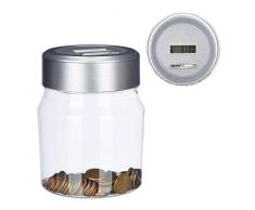 Relaxdays, 16,5 x 11,5 cm Hucha Contador Euros 1,2 L, Plástico, Transparente-Plateado