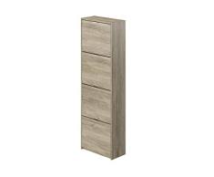 Marca Amazon - Movian Idro Modern - Armario zapatero de 4 puertas, 25 x 52 x 163 cm (Efecto Roble)