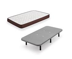 HOGAR24 ES Cama Completa - Colchón Viscobrown Reversible + Base Tapizada 3D con 5 Barras Transversales Color Gris + 6 Patas de 26cm, 90x190 cm
