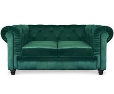 Menzzo - Sofá Grande de Terciopelo, Verde, 147 x 80 x 72 cm, Asiento de 45 x 55 cm, Patas de Altura 10 cm