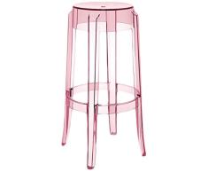 Kartell Charles Ghost Taburete Grande, Altura 75cm Set de 2, Policarbonato Transparente o Colorido en Masa, Rosa, 46 cm
