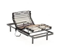 NALUI - Somier para Cama 67 x 200 cm con Patas ProCare, 11 Láminas Madera de Haya de 10 cm y Estructura de Acero. Somier Eléctrico Articulado en 5 Planos con Mando y Cursores para Regular la Firmeza
