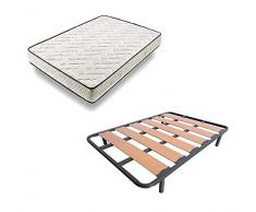 HOGAR24 ES Cama Completa - Colchón Flexitex + Somier Lama Ancha (2 Somieres de 80cm con Abrazadera) + 8 Patas de 26cm, 160x200 cm