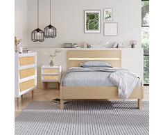 Sulypo Cama Infantil de Madera Maciza de 90 x 200 cm, Marco de Cama Individual con cabecero, iluminación LED, Espacio de Almacenamiento para Adultos, niños y Adolescentes, Natural