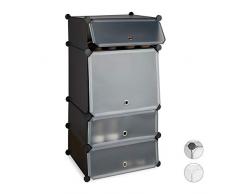 Relaxdays Zapatero Estrecho Modular con 4 Compartimentos, Plástico, Negro, 91 x 49 x 36.5 cm