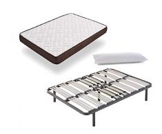 HOGAR24 ES Cama Completa - Colchón Viscobrown Reversible + Somier Multiláminas + 5 Patas de 32cm + Almohada de Fibra, 105x200 cm