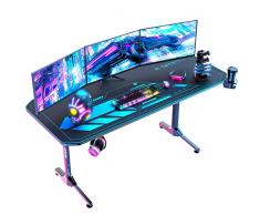 Himimi 160 cm Mesa Gaming Desk, Ergonómica mesa de juegos electrónicos PC Gaming Escritorios 160x75x75cm, Computer Tablas con Alfombrilla de ratón, Portavasos y Gancho para Auriculares, Mango de Juego