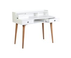 MEUBLE COSY Escritorio con Almacenamiento y 3 cajones, tocador, Mesa de Ordenador Infantil, Puestos de Trabajo informáticos de Madera y Metal, Blanco, 105x55x90cm