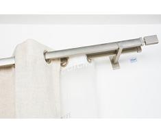 InCasa Barra Doble Rectangular para Cortina, 140 cm sin Anillos de Longitud, Perfil de 31x12 mm, en Acero satén – Completo