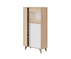 Vitrina con 3 Puertas, Bueffet para salón, Armario Auxiliar, Modelo Kikua Plus, Acabado en Blanco Artik y Roble Canadian, Medidas: 77 cm (Ancho) x 142 cm (Alto) x 33 cm (Fondo)