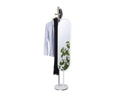 Relaxdays Perchero Pie con Espejo Recibidor Reclinable, Acero, Blanco, 175 cm