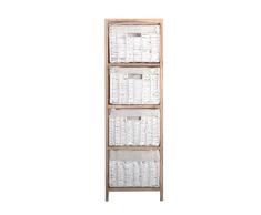 Lastdeco - Sinforner YEGEN | Sinfonier Color Natural/Blanco de Madera Paulownia - Mueble Comoda Cajones - 4 Cajones de Mimbre - 30 x 24 x 97 cm