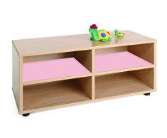 Mobeduc Mueble Infantil Superbajo 4 Casillas, Haya, Haya y Rosa, 90x40x44 cm