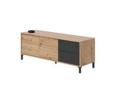 Habitdesign Modulo de TV 2 Puertas y 2 Cajones, Mueble TV, Modelo Brooklyn, Acabado en Roble Nodi y Gris Antracita, Medidas: 130 cm (Ancho) x 47 cm (Alto) x 41 cm (Fondo)