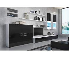 Skraut Home | Mueble para Salón | 189 x 300 x 42 cm | Sistema de Iluminación LED | Modelo Beta | Gran Capacidad de Almacenaje | Estilo Moderno | Acabado Blanco/Negro