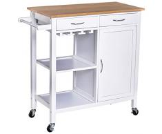 HOMCOM Carro de Cocina Carrito de Servir Multiusos Estantería Carrito Auxiliar con Ruedas para Baño Dormitorio con Estante Cajón Armario 88.5x40x86cm