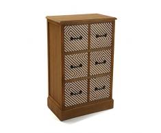 Versa 21080062 Comoda Severn con 6 cajones, Madera de Pino de Nueva Zelanda, Marrón, Blanco y Negro, 94,5 x 35,5 x 59,5 cm
