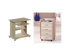 Inter Link Cajonera con Ruedas, Mueble para Oficina, Cómoda con Cajones + Mesa De Ordenador, Mesa De Portátil, Mesa De Trabajo