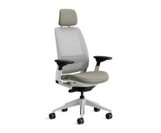 Steelcase Series 2 Silla de Oficina Ergonómica con Altura, Soporte Lumbar, Brazos y reposacabeza Ajustables, Mecanismo reclinable, Respaldo Malla Gris Transpirable y cómodo asiento Tejido Beige/gris