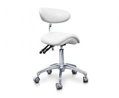 QUIRUMED Taburete Pony hidráulico Elite, Color Blanco, Multidisciplinar, Acero Inoxidable, Polipiel, Respaldo ergonómico, Acolchado Poliuretano, Altura Regulable