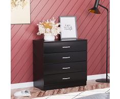 Home Discount Negro Pecho de cajones, 4 cajones con Asas de Metal y Corredores, único Anti-Bowing cajón Apoyo, Riano Dormitorio Muebles