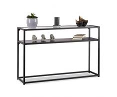 Relaxdays Consola Recibidor Cristal, Mesa Auxiliar Entrada, Metal-Vidrio-DM, 70,5x110x30 cm, Negro