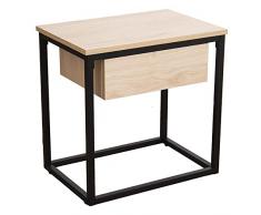 DRW Mesa Auxiliar con 1 Cajon de Metal y Madera DM en Natural y Blanco 50x35x50cm