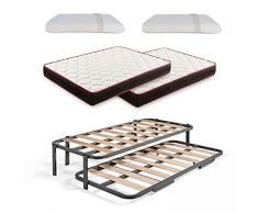 HOGAR24 ES Cama Nido Metálica Reforzada con 6 Patas + 2 Colchones Viscoelásticos Memory Fresh 3D + 2 Almohadas Viscoelásticas 100%, 90x180 cm