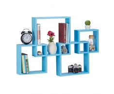 Relaxdays Juego de Estantes Flotantes en Forma de Cubos, Madera MDF, Azul, 92x62.5x10 cm, 4 Unidades